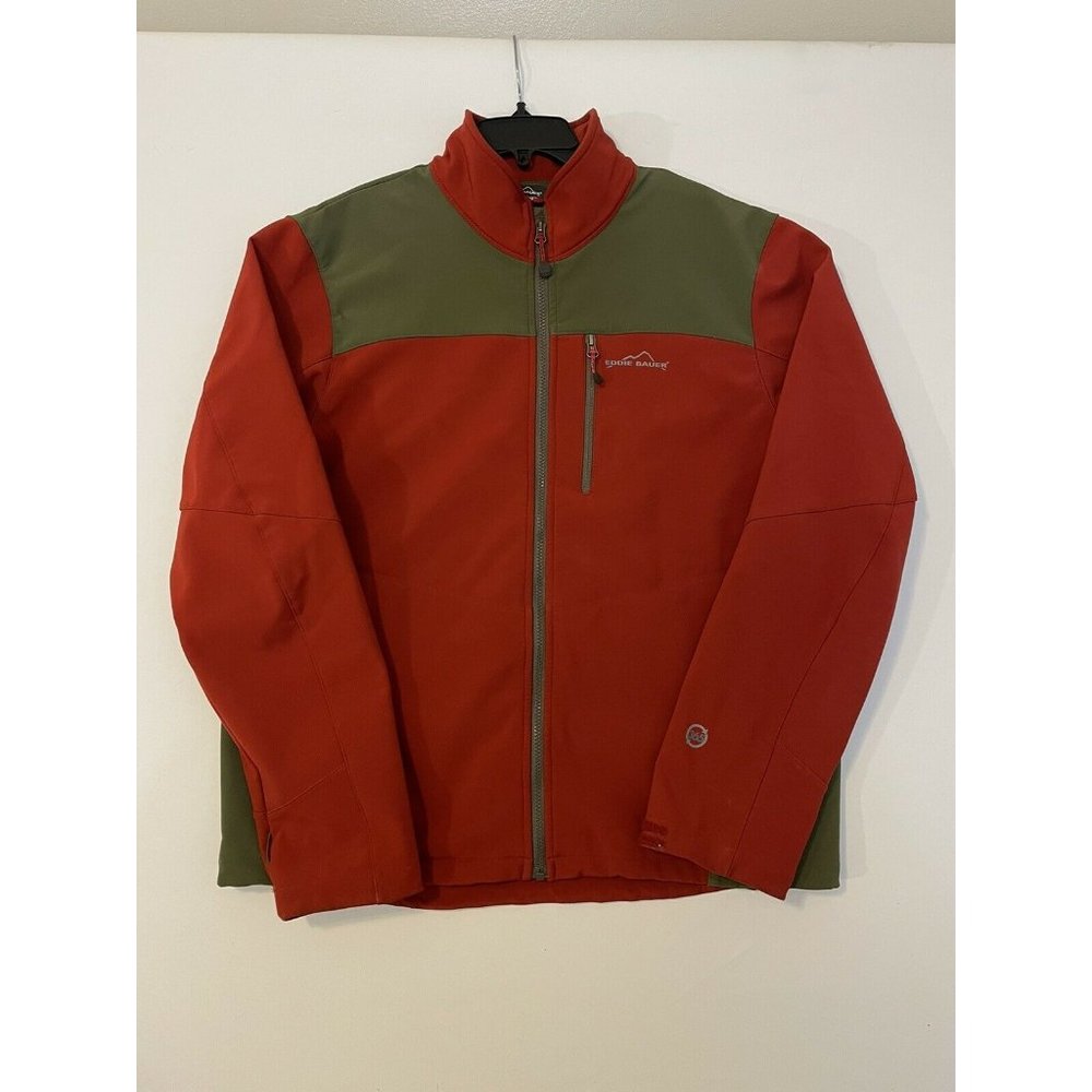 Eddie Bauer 365 Mens Red Fleece Lined Full Zip Jacket Sz Large Softshell